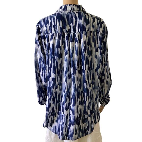 Anthropologie Cloth & Stone blue and white abstract pattern button-down shirt XL - Picture 2 of 8